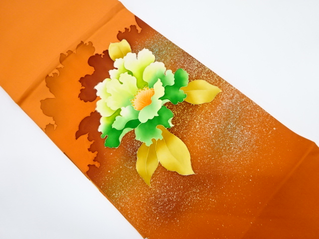 JAPANESE KIMONO / HIRAKI NAGOYA OBI / SILK / SHIOZE / HAND DRAWING / PEONY